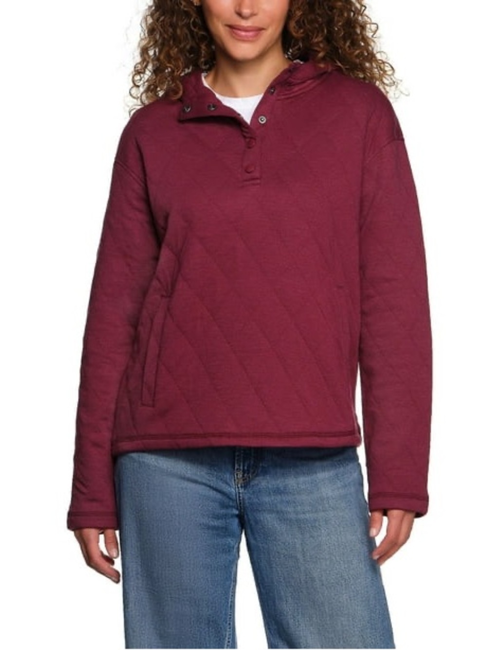 Lands End Quilted Hooded Pullover Top
